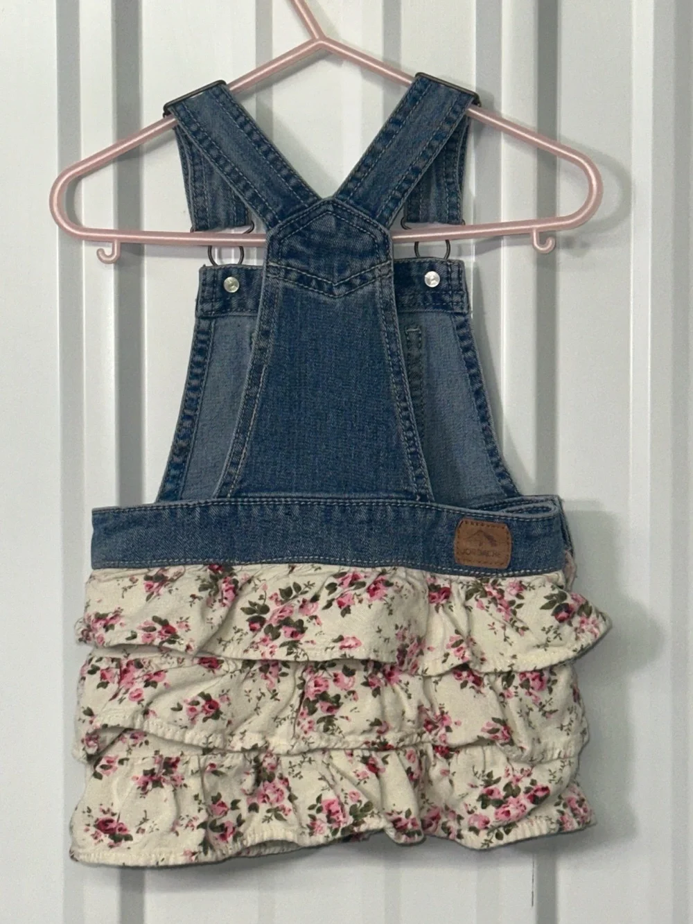Jordache Floral Denim Overall Dress Baby Girl Ruffle Jumper Cottagecore